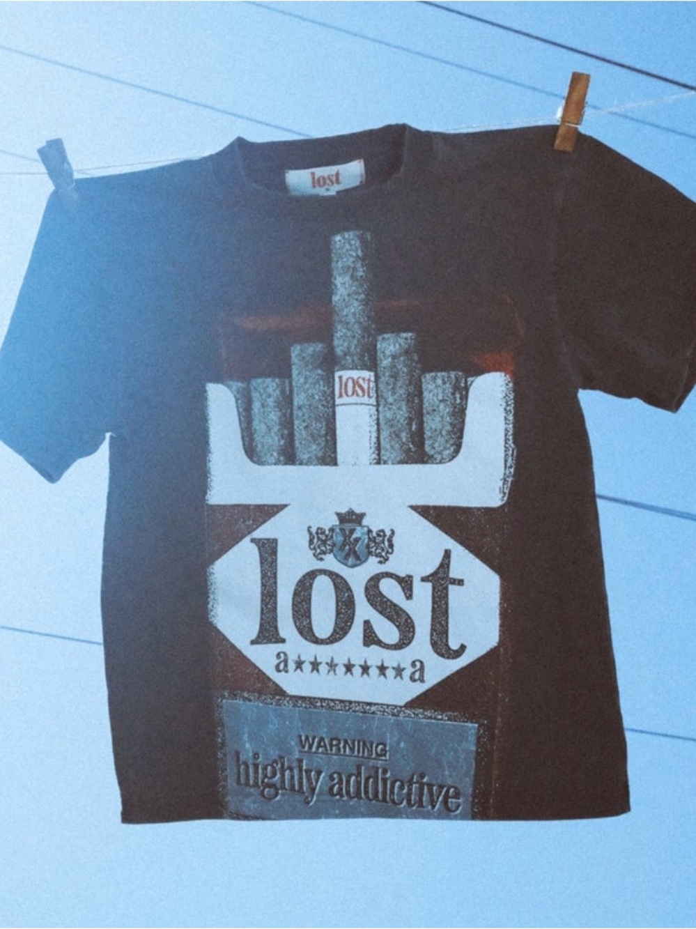 Lost Black Short-Sleeve Graphic Tee - 'Lost' Cigarette Box Design